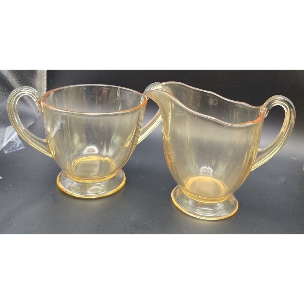 Creamer & Sugar Set Vintage Fostoria Fairfax Topaz Yellow‎